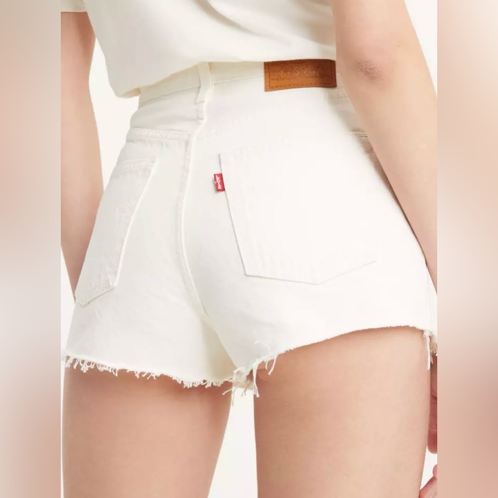 Levis Ribcage White Denim Shorts